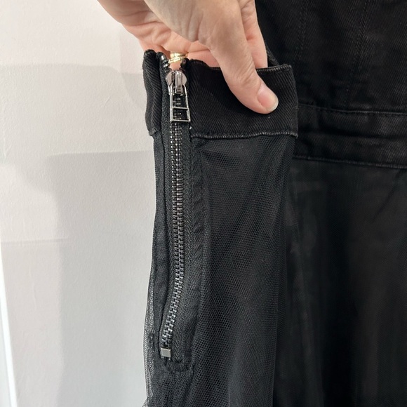Women's Denim & Tulle Black Tiered Midi Dress Sz S Grunge Punk Gothic Overalls - Picture 5 of 12